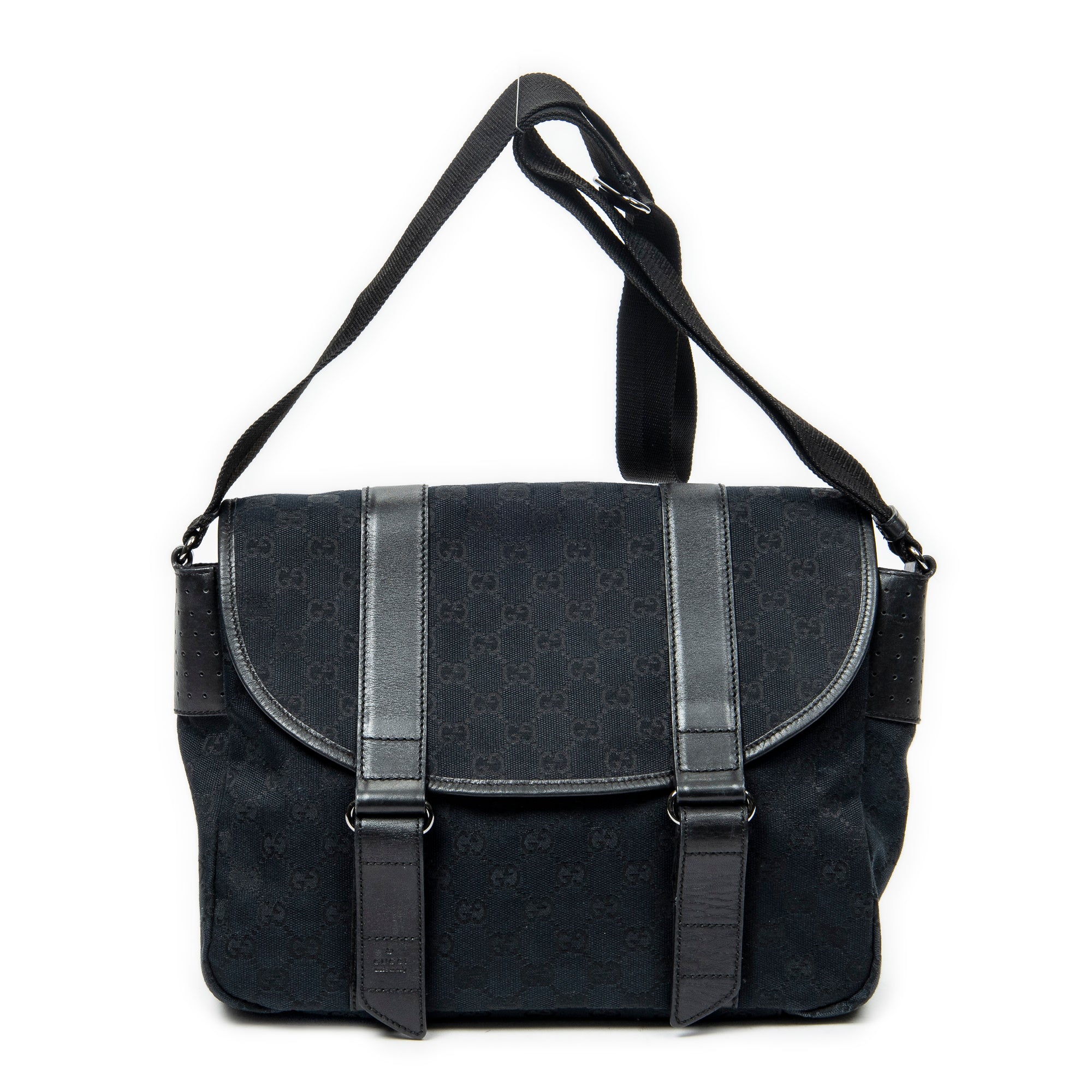 Shoulder Bag Medium Flap Messenger Black Monogrammed Canvas