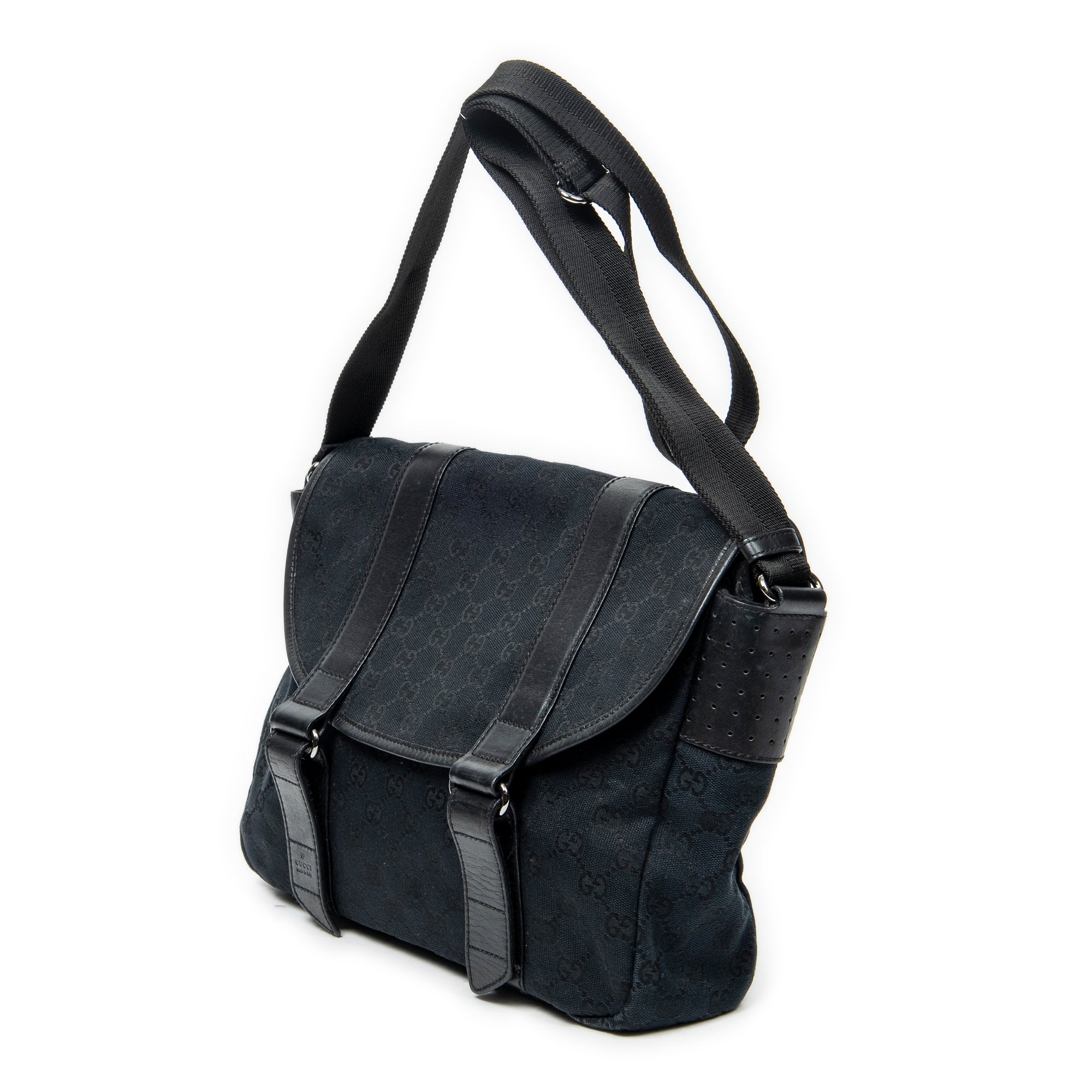 Shoulder Bag Medium Flap Messenger Black Monogrammed Canvas
