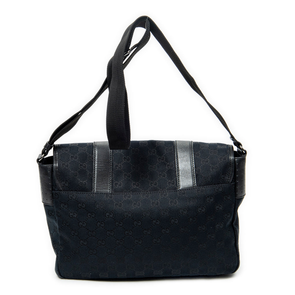 Shoulder Bag Medium Flap Messenger Black Monogrammed Canvas
