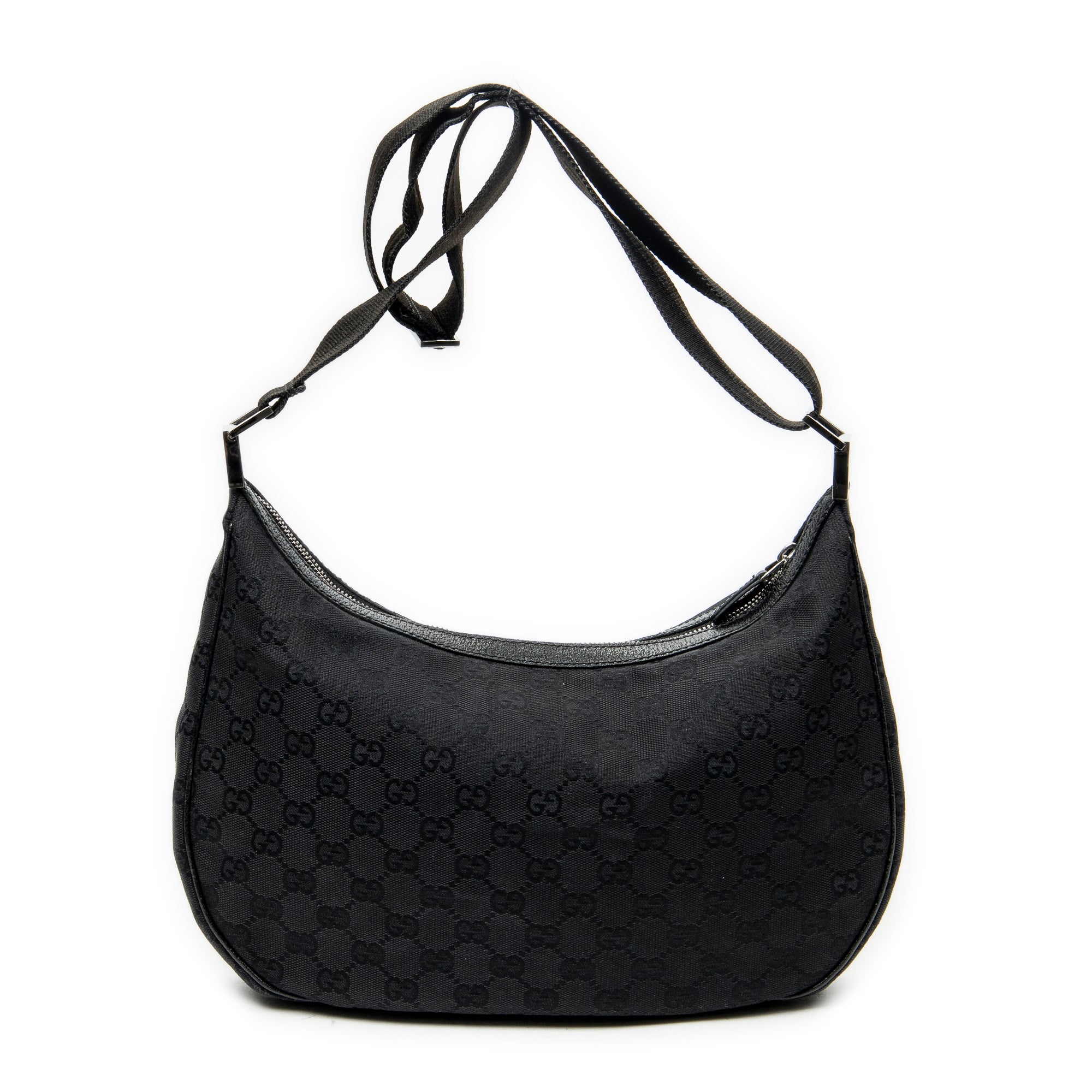 Shoulder Bag Round Zip Messenger Black Monogrammed Canvas
