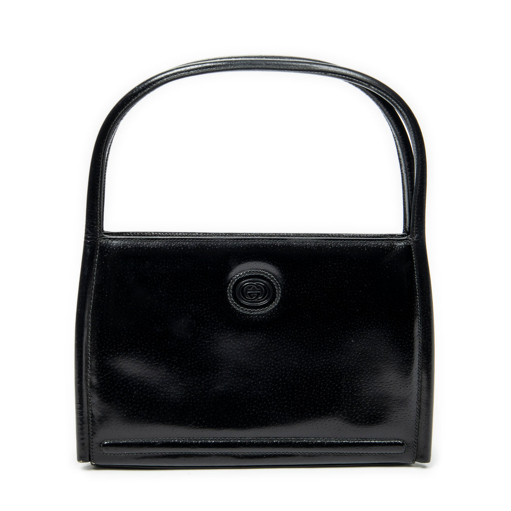 Shoulder Bag Vintage Rectangular Top Handle Black Grained Calfskin Leather