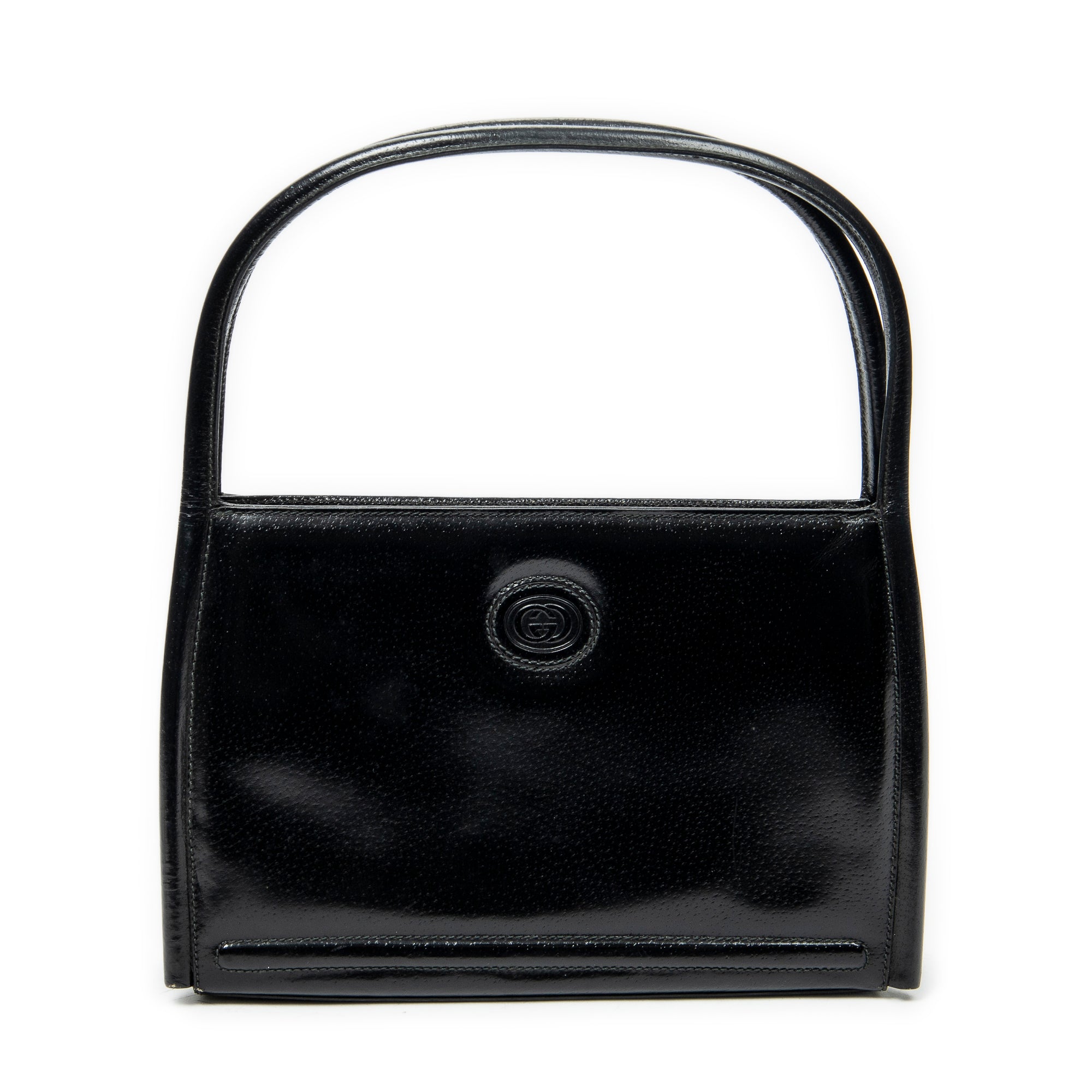 Shoulder Bag Vintage Rectangular Top Handle Black Grained Calfskin Leather