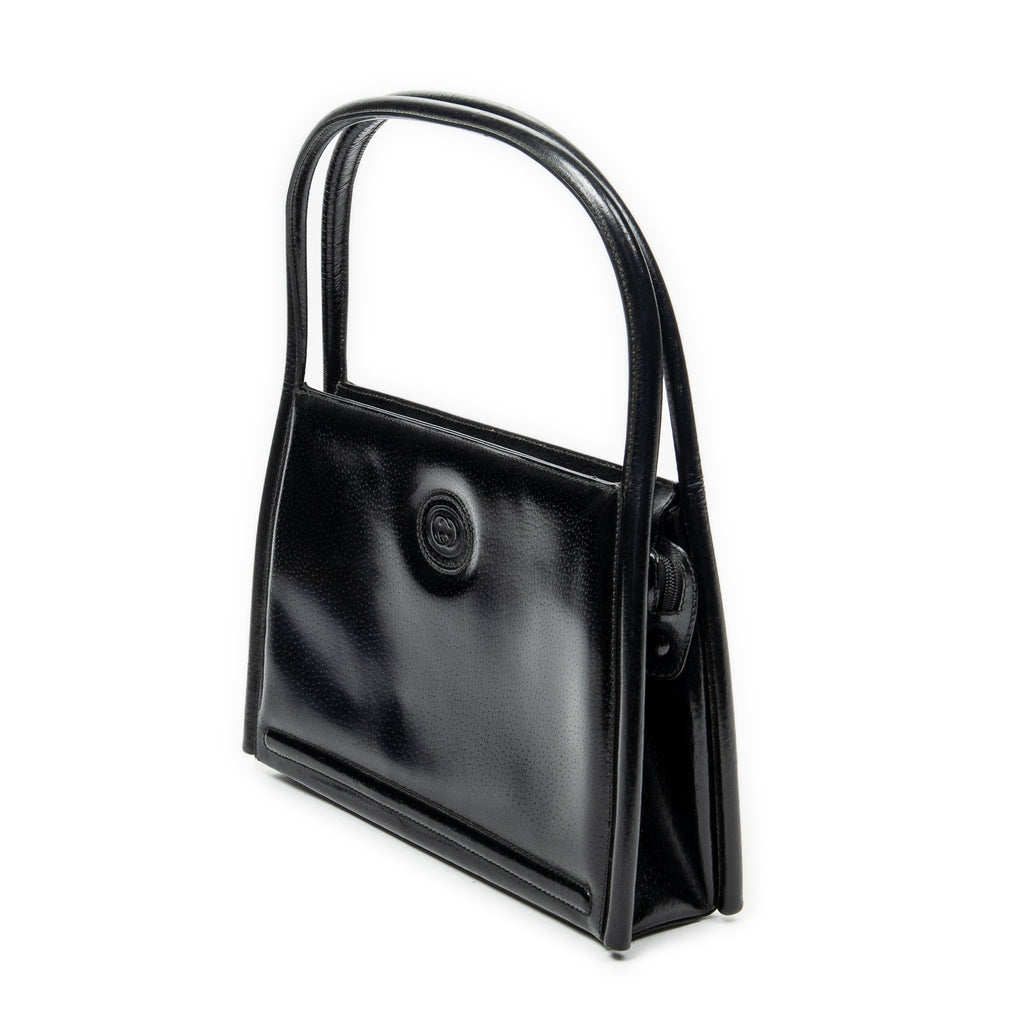 Shoulder Bag Vintage Rectangular Top Handle Black Grained Calfskin Leather