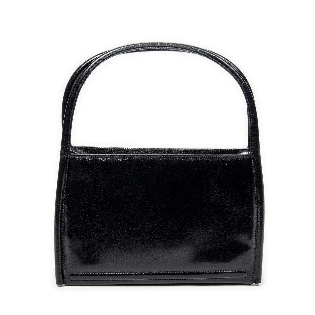 Shoulder Bag Vintage Rectangular Top Handle Black Grained Calfskin Leather