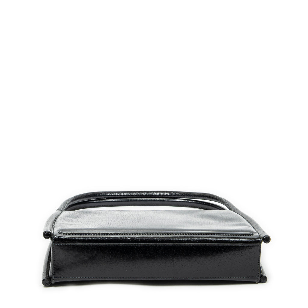 Shoulder Bag Vintage Rectangular Top Handle Black Grained Calfskin Leather