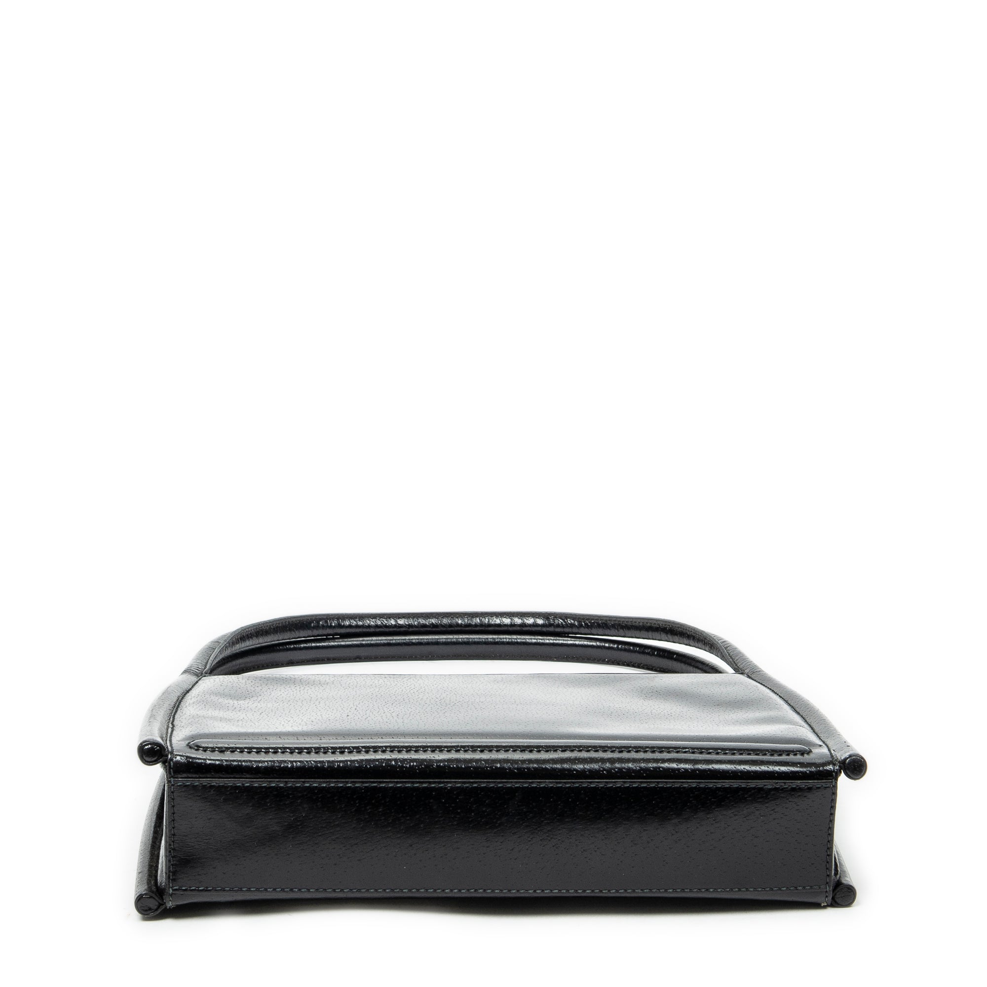 Shoulder Bag Vintage Rectangular Top Handle Black Grained Calfskin Leather
