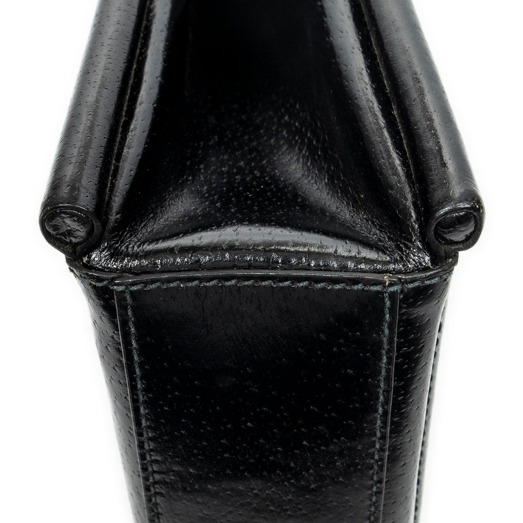 Shoulder Bag Vintage Rectangular Top Handle Black Grained Calfskin Leather