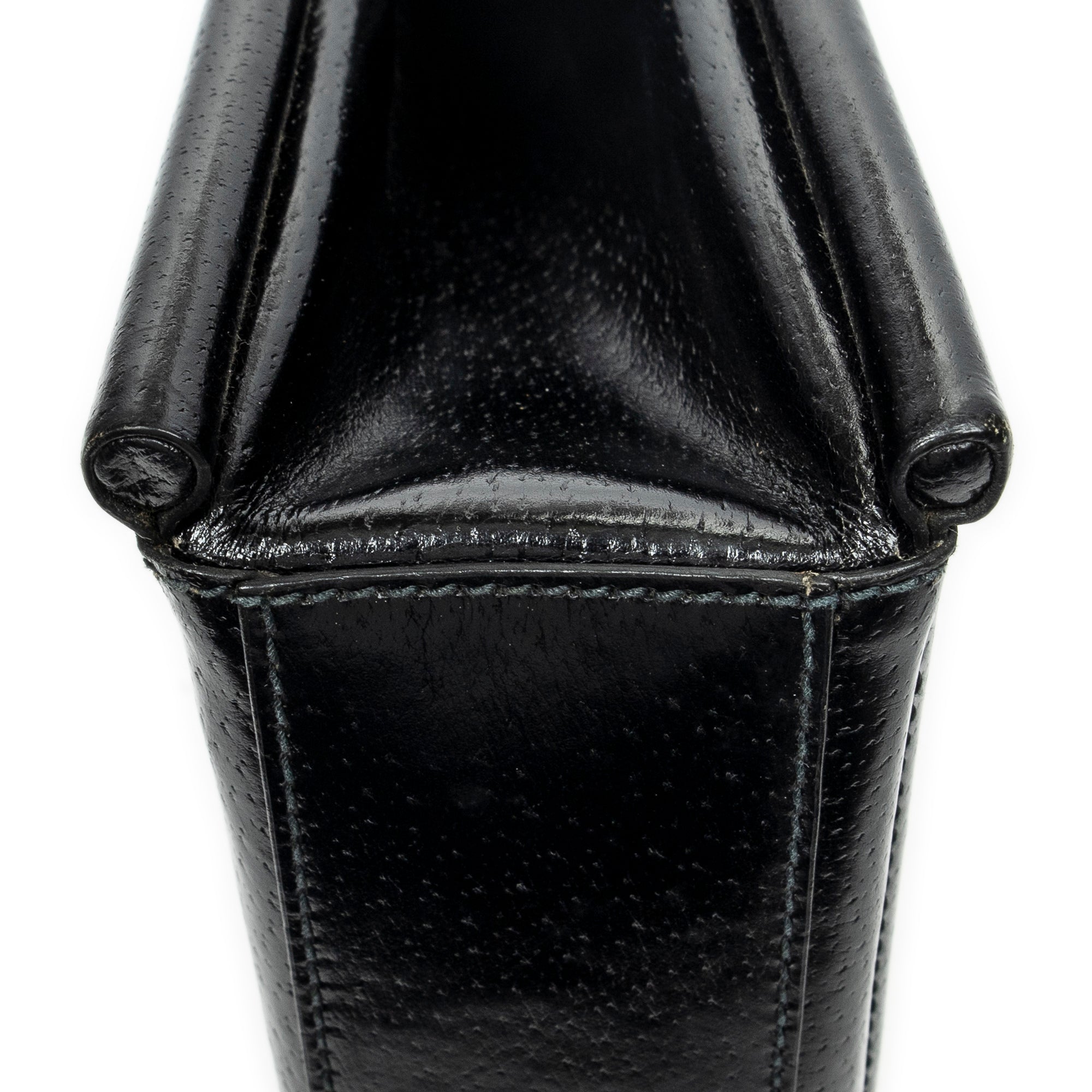 Shoulder Bag Vintage Rectangular Top Handle Black Grained Calfskin Leather