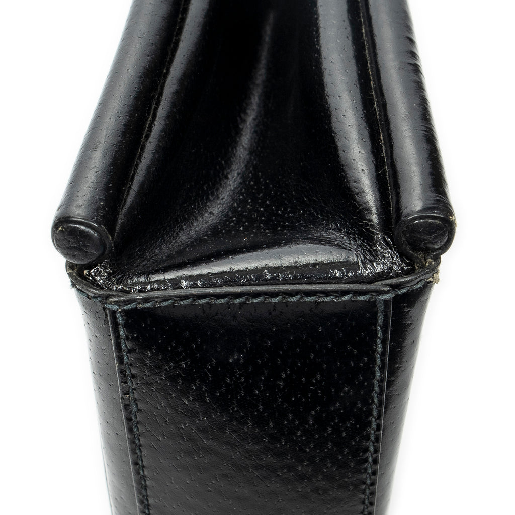 Shoulder Bag Vintage Rectangular Top Handle Black Grained Calfskin Leather
