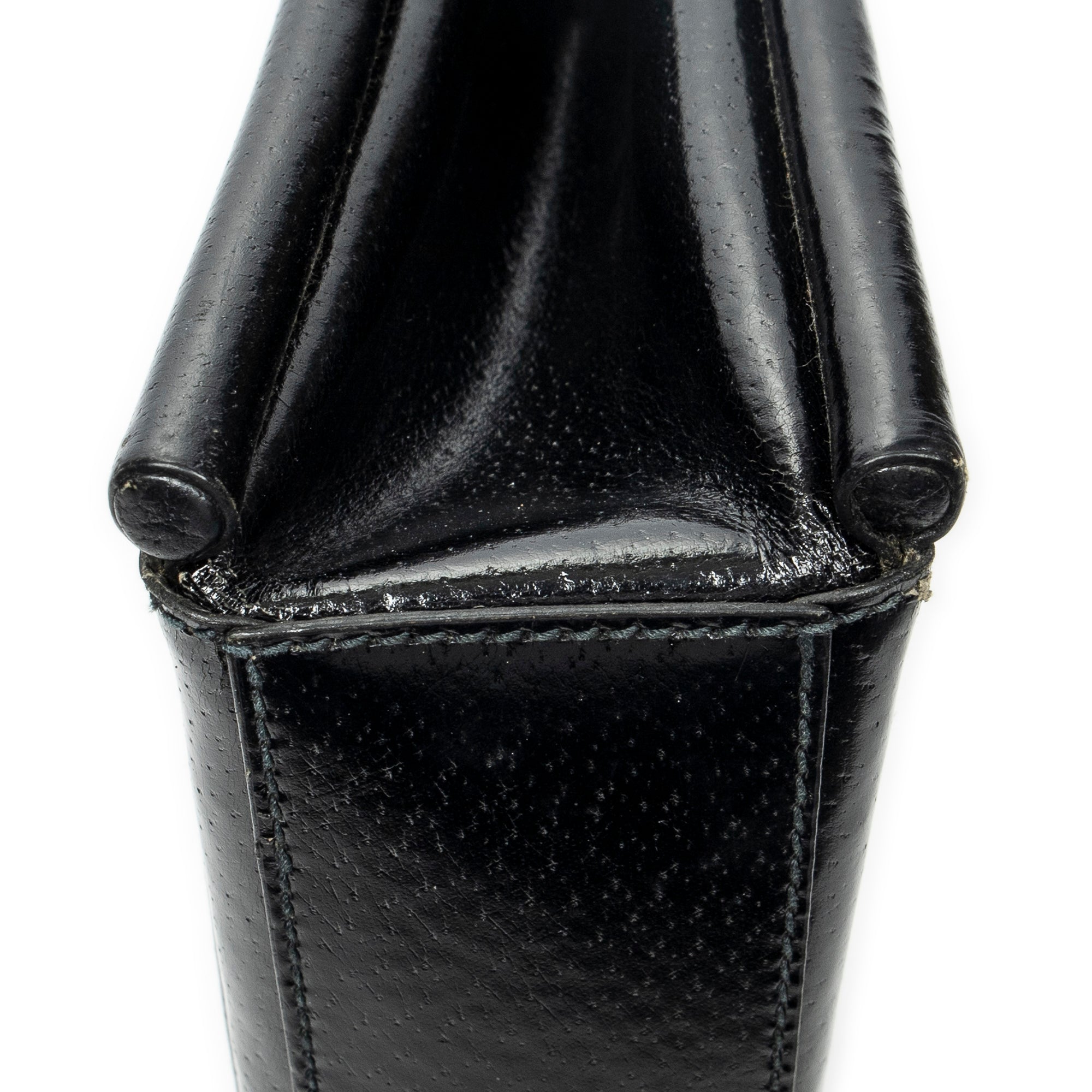 Shoulder Bag Vintage Rectangular Top Handle Black Grained Calfskin Leather