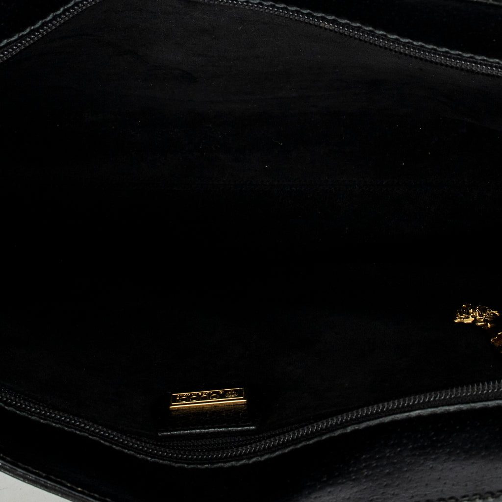Shoulder Bag Vintage Rectangular Top Handle Black Grained Calfskin Leather