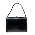 Shoulder Bag Vintage Fold Over Top Handle Black Smooth Calfskin Leather