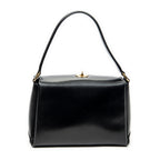 Shoulder Bag Vintage Fold Over Top Handle Black Smooth Calfskin Leather