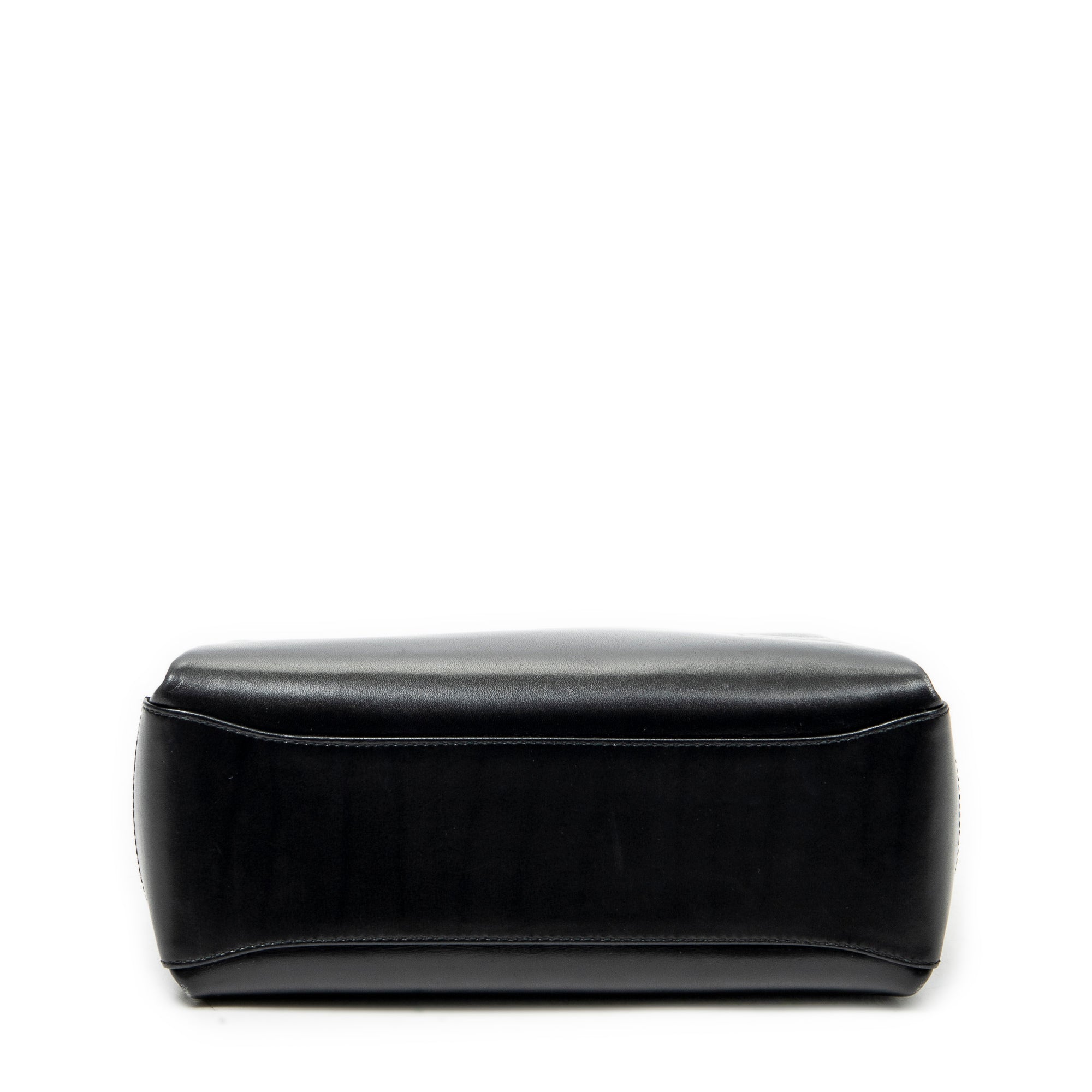 Shoulder Bag Vintage Fold Over Top Handle Black Smooth Calfskin Leather