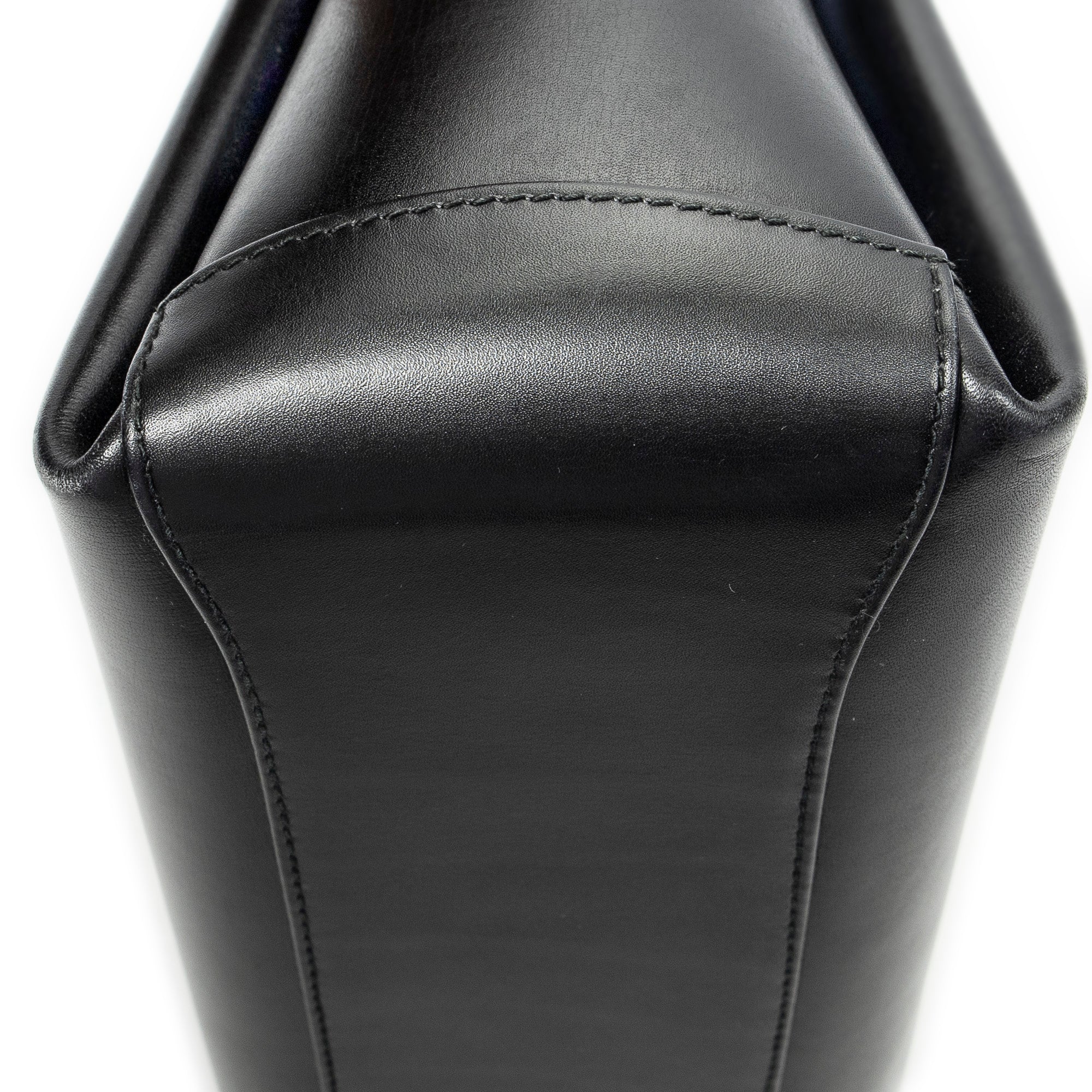 Shoulder Bag Vintage Fold Over Top Handle Black Smooth Calfskin Leather