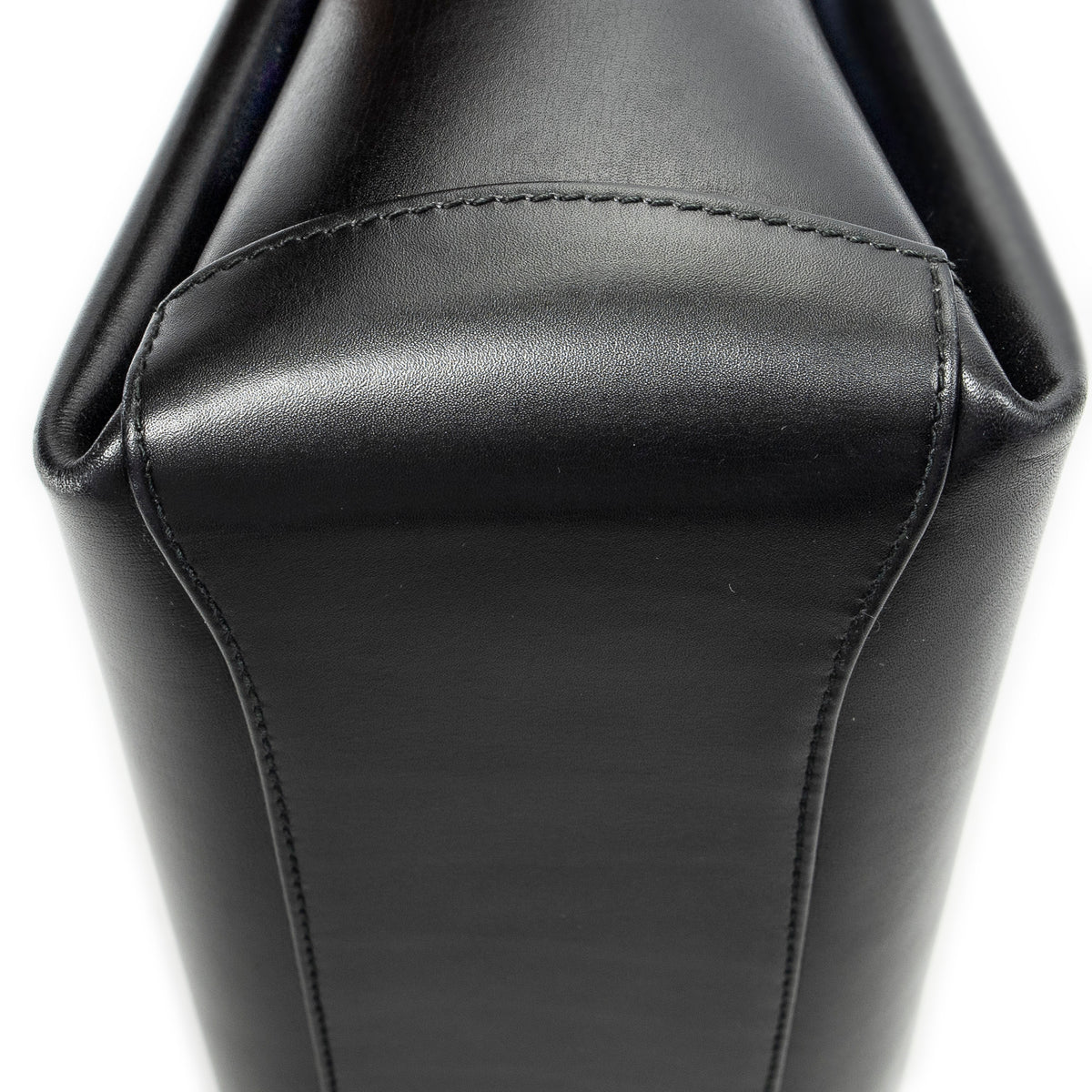 Shoulder Bag Vintage Fold Over Top Handle Black Smooth Calfskin Leather