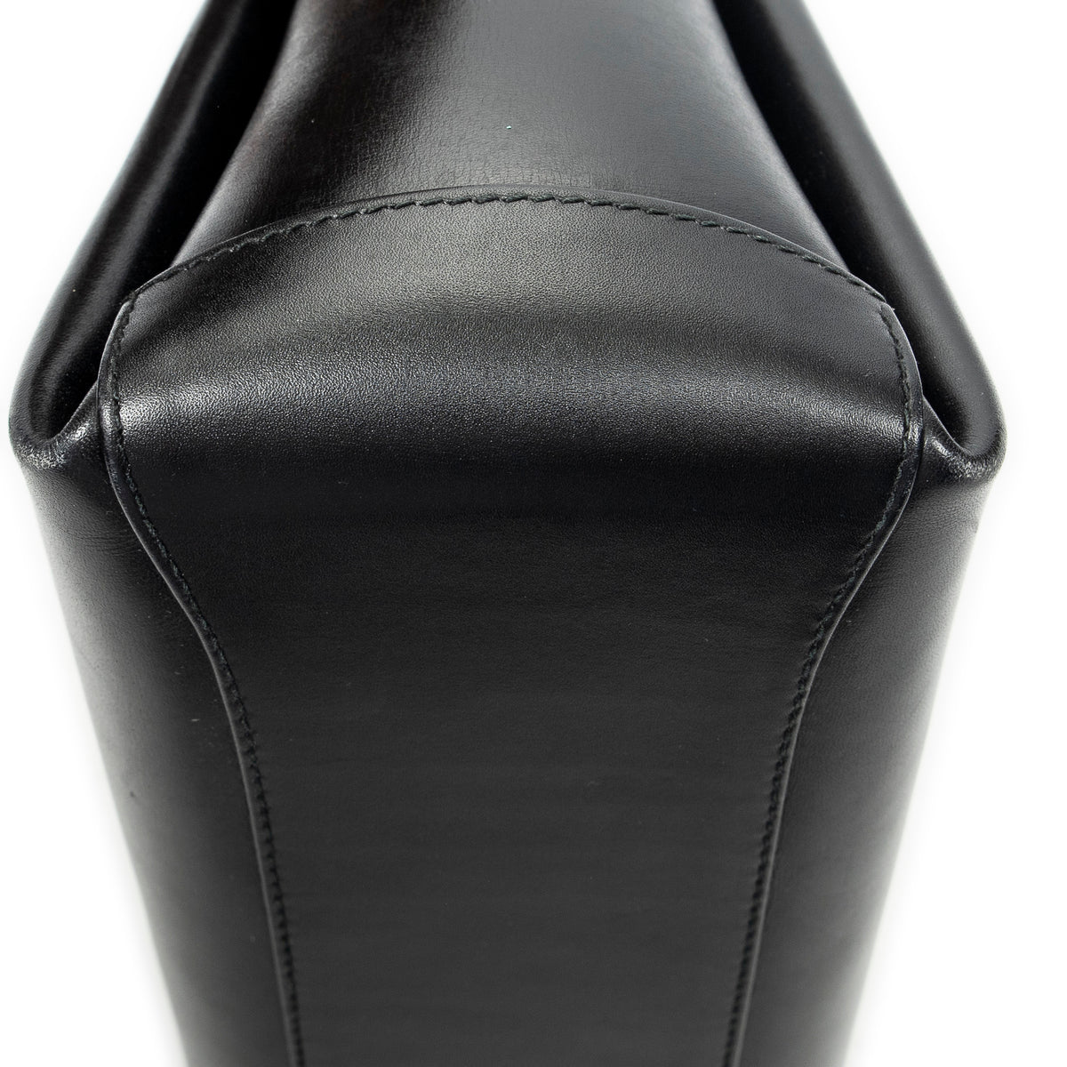 Shoulder Bag Vintage Fold Over Top Handle Black Smooth Calfskin Leather