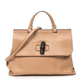 Shoulder Bag Medium Bamboo Daily Top Handle Beige Grained Calfskin Leather