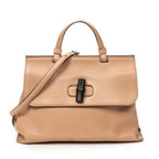 Shoulder Bag Medium Bamboo Daily Top Handle Beige Grained Calfskin Leather