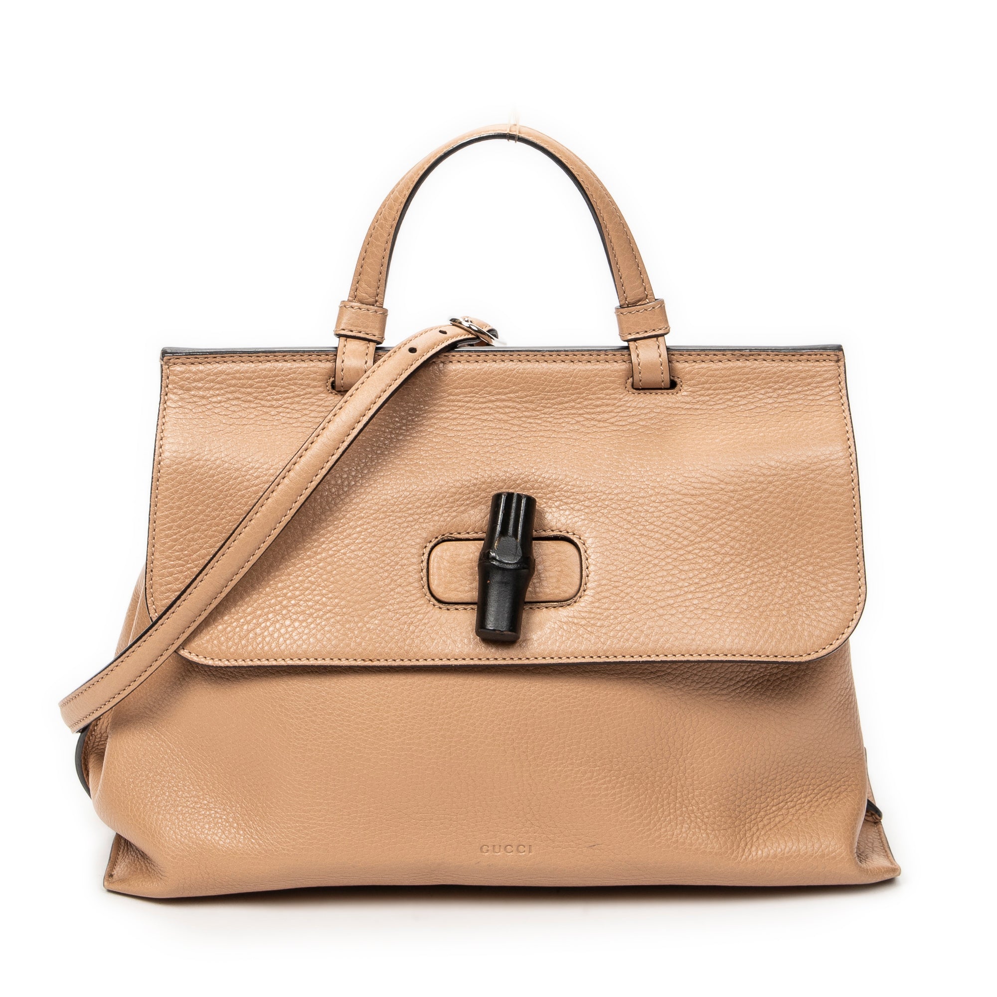 Shoulder Bag Medium Bamboo Daily Top Handle Beige Grained Calfskin Leather