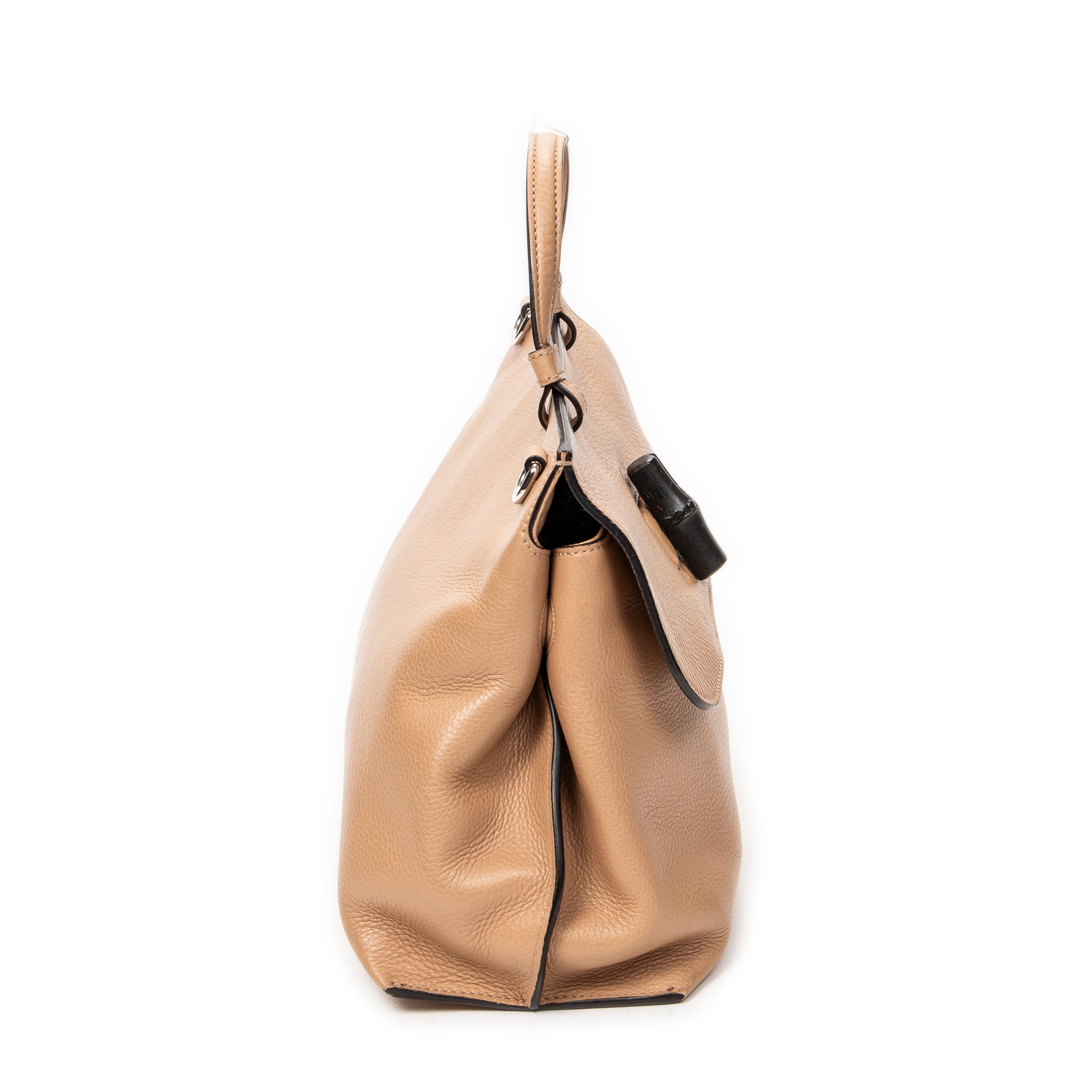 Shoulder Bag Medium Bamboo Daily Top Handle Beige Grained Calfskin Leather