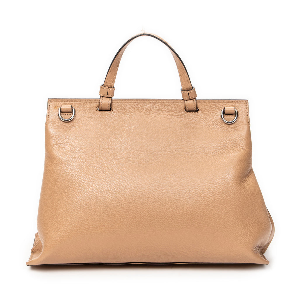 Shoulder Bag Medium Bamboo Daily Top Handle Beige Grained Calfskin Leather