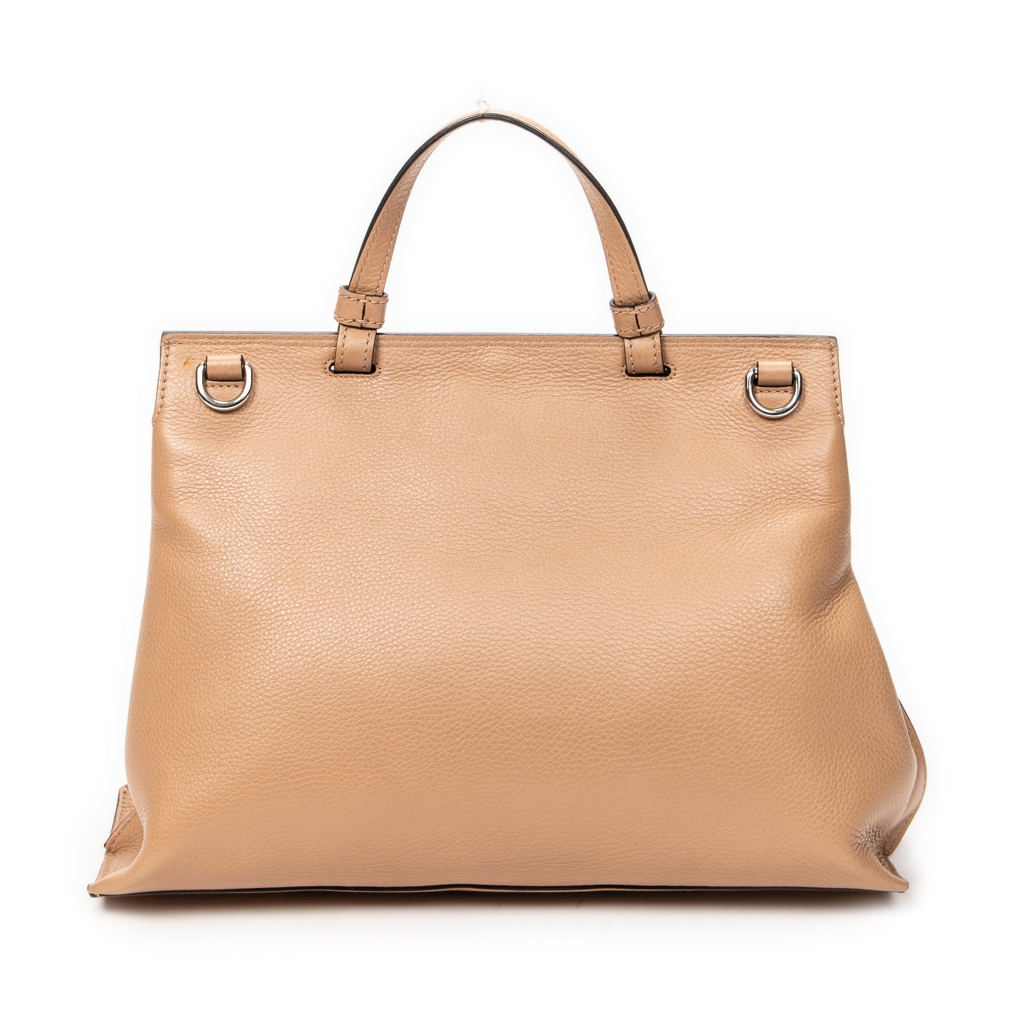 Shoulder Bag Medium Bamboo Daily Top Handle Beige Grained Calfskin Leather