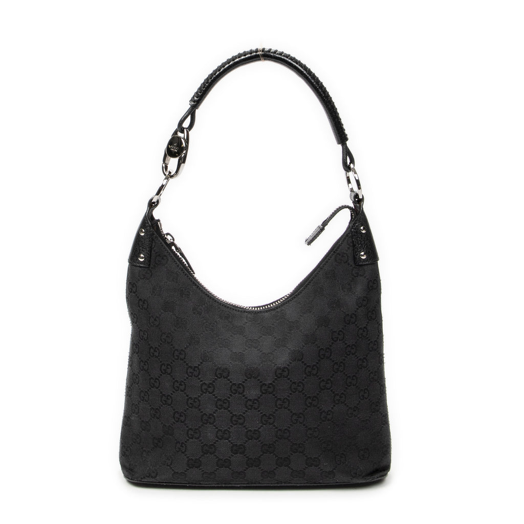 Shoulder Bag Ring Handle Zip Hobo Black Monogrammed Canvas