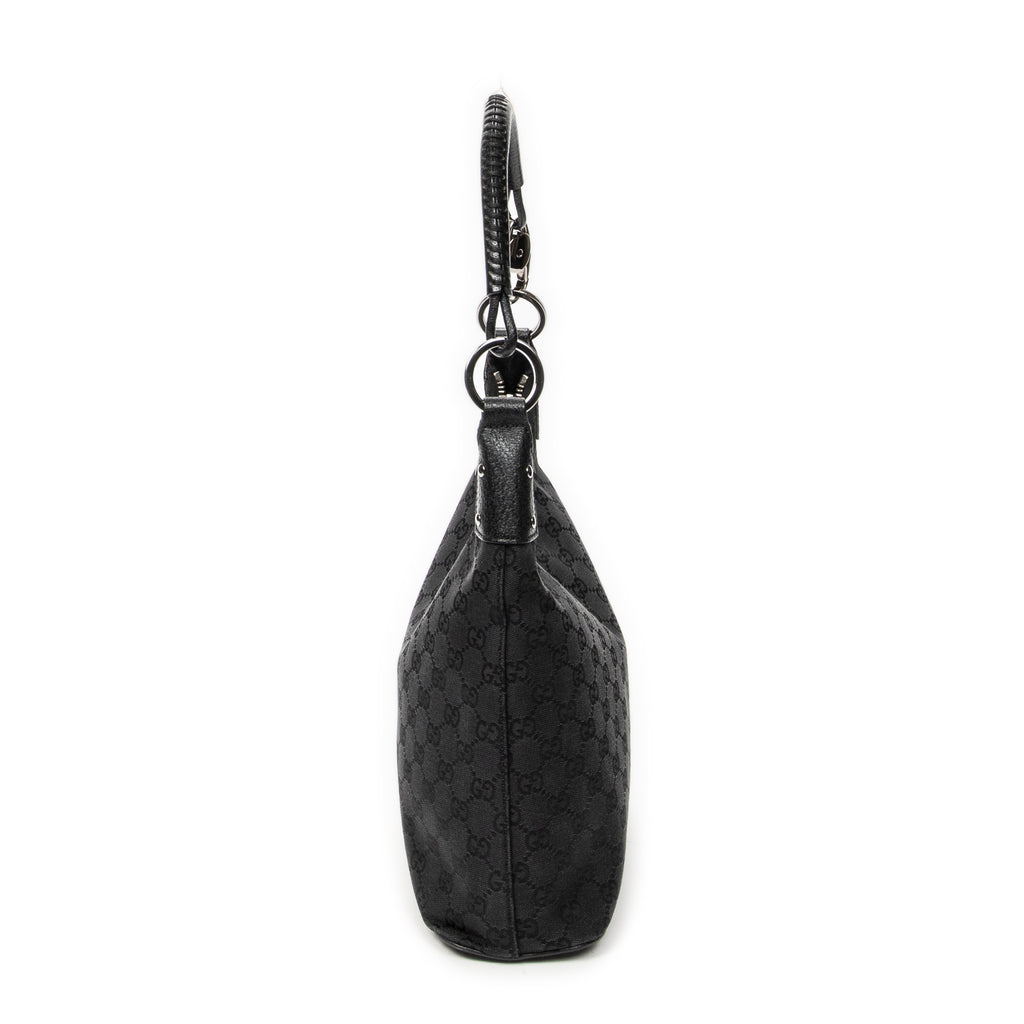 Shoulder Bag Ring Handle Zip Hobo Black Monogrammed Canvas