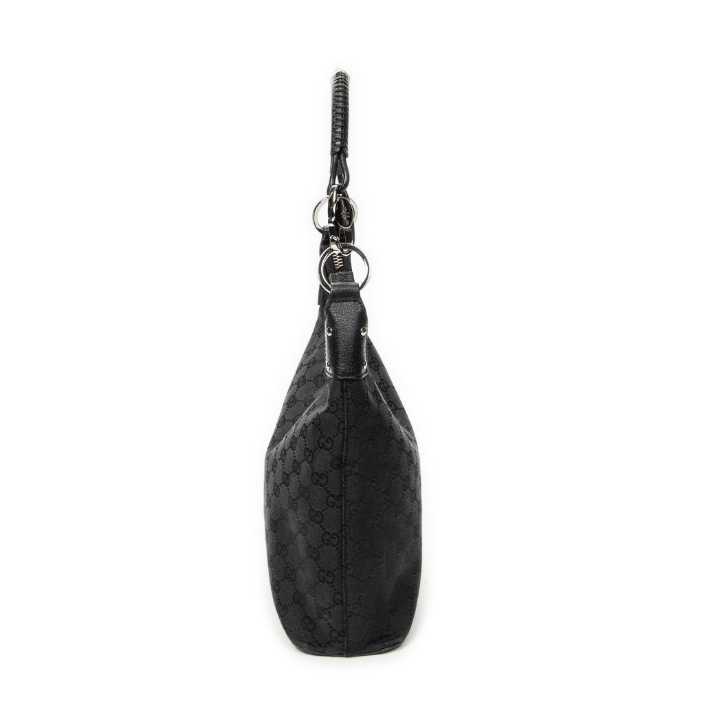 Shoulder Bag Ring Handle Zip Hobo Black Monogrammed Canvas