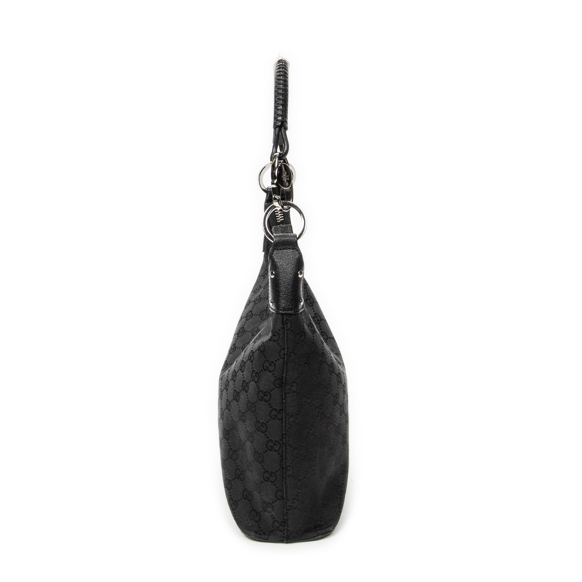 Shoulder Bag Ring Handle Zip Hobo Black Monogrammed Canvas