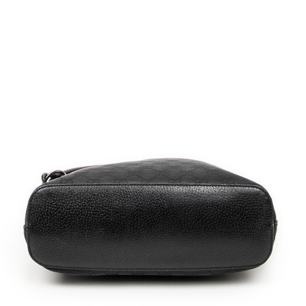 Shoulder Bag Ring Handle Zip Hobo Black Monogrammed Canvas