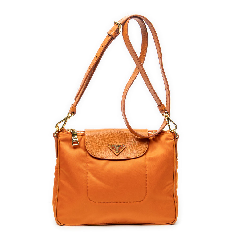 Shoulder Bag Small Zip Crossbody Orange Nylon Canvas