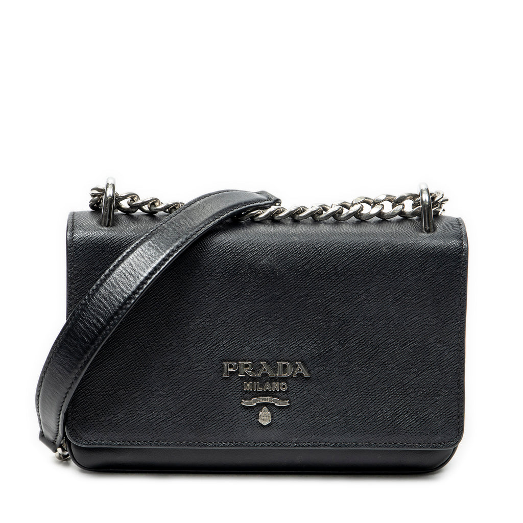Shoulder Bag Chain Flap Crossbody Black Saffiano Leather