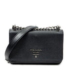 Shoulder Bag Chain Flap Crossbody Black Saffiano Leather
