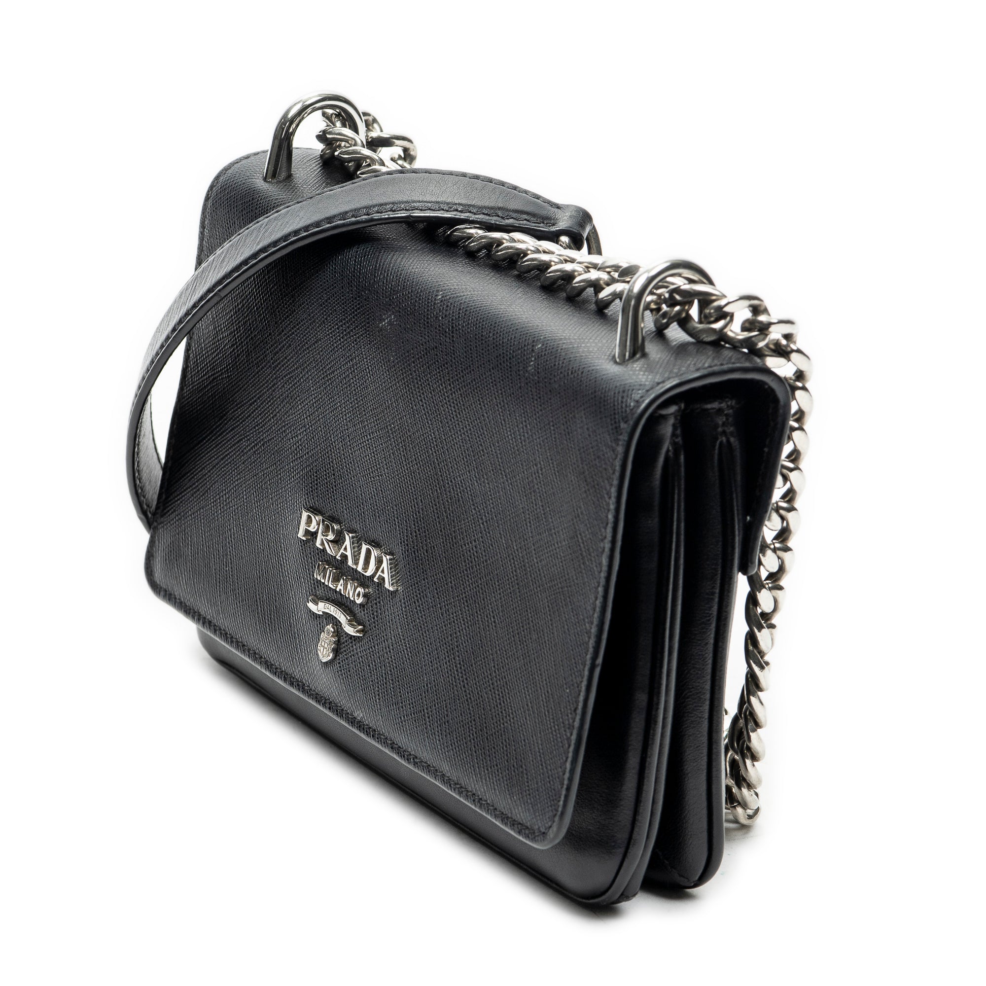 Shoulder Bag Chain Flap Crossbody Black Saffiano Leather