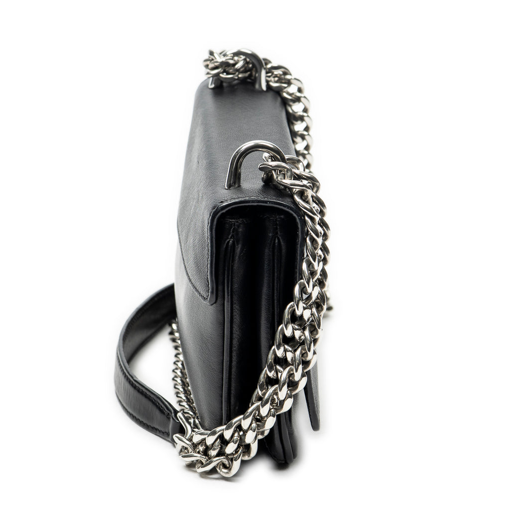 Shoulder Bag Chain Flap Crossbody Black Saffiano Leather