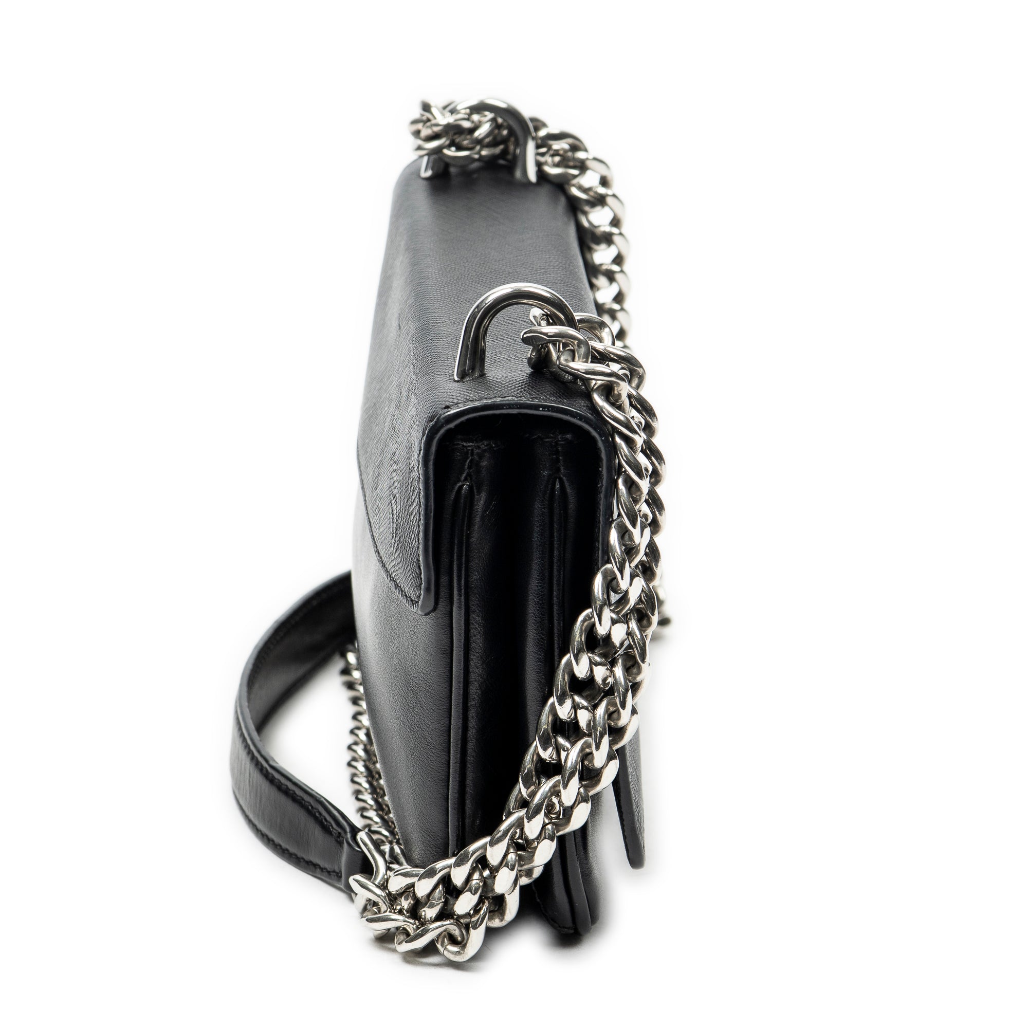 Shoulder Bag Chain Flap Crossbody Black Saffiano Leather
