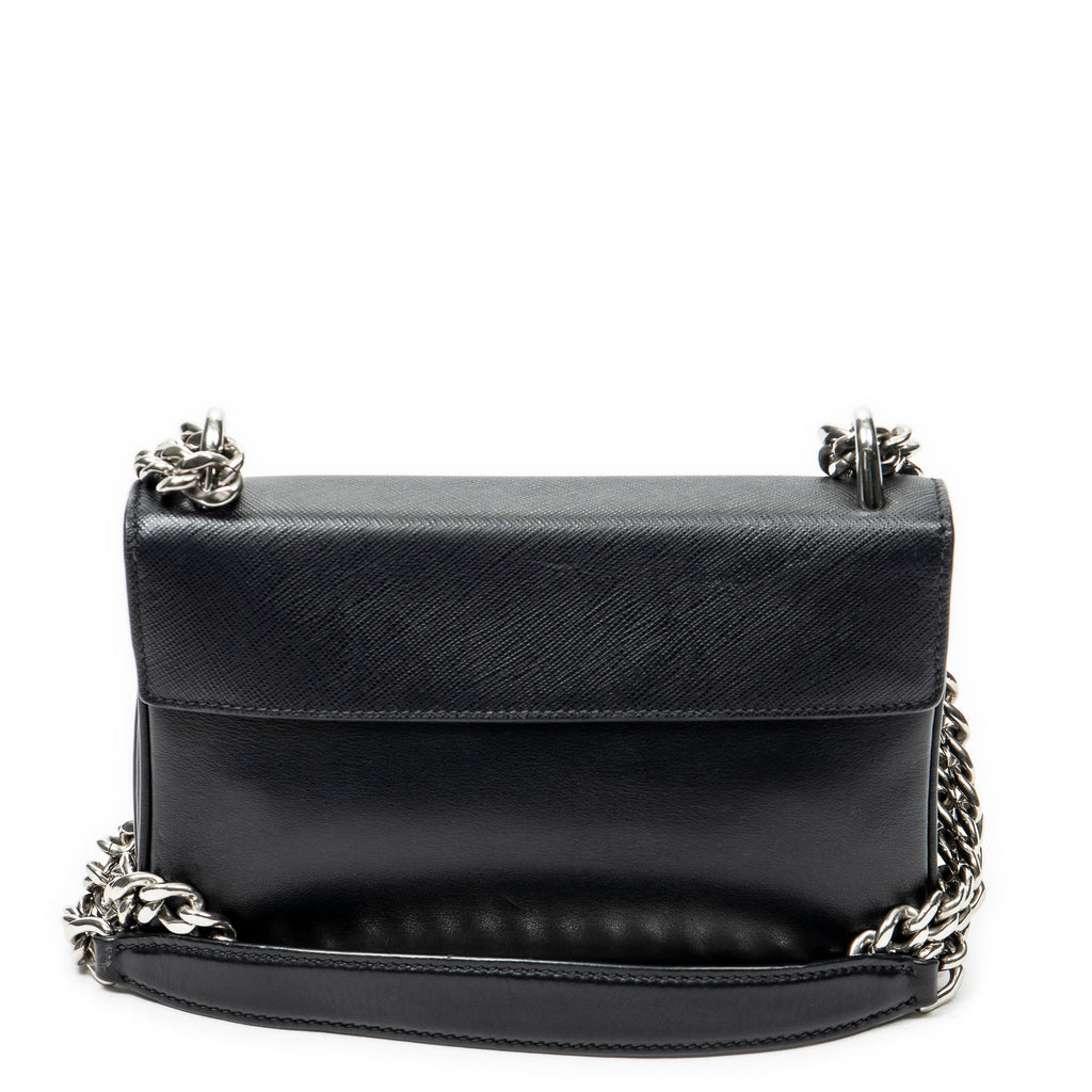 Shoulder Bag Chain Flap Crossbody Black Saffiano Leather