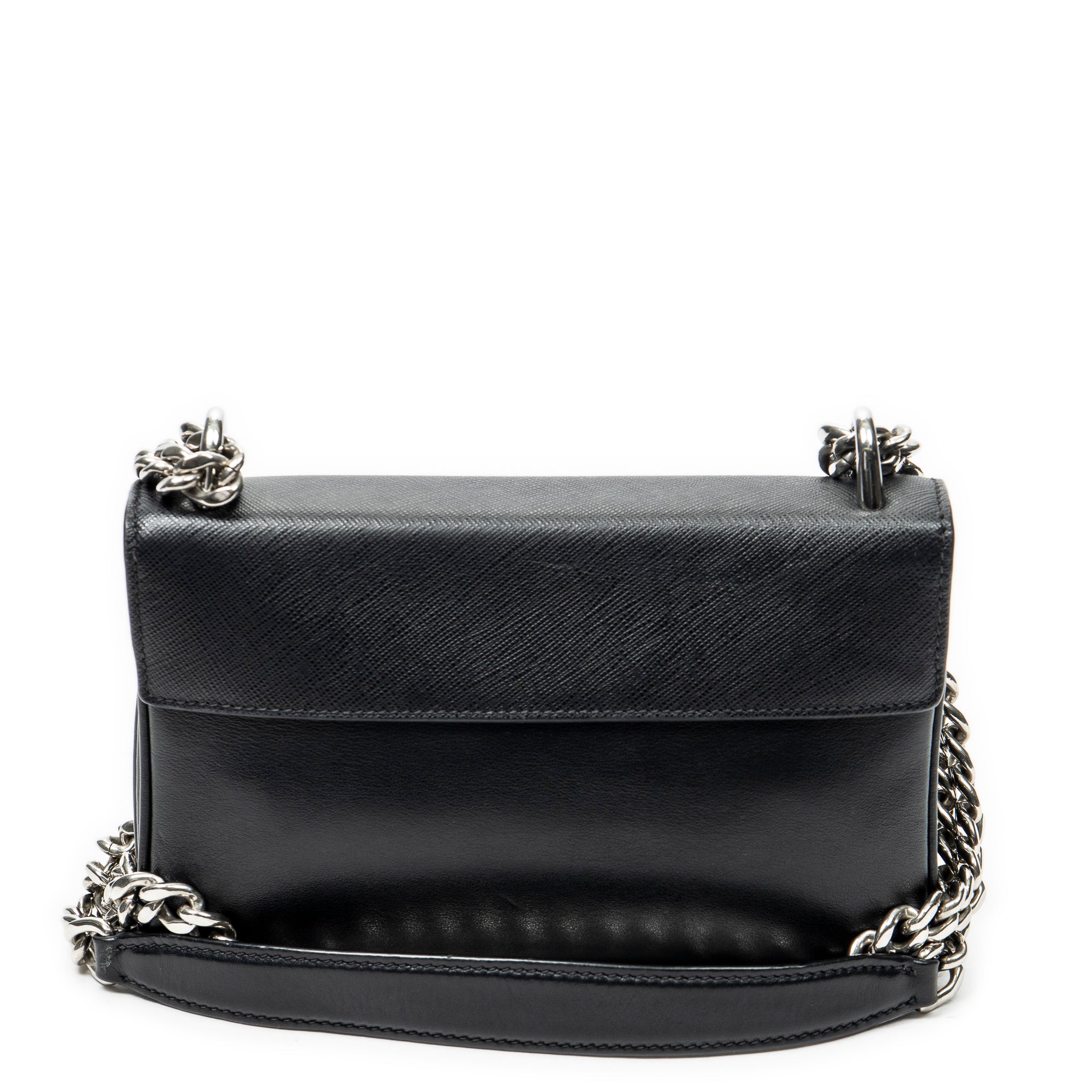 Shoulder Bag Chain Flap Crossbody Black Saffiano Leather