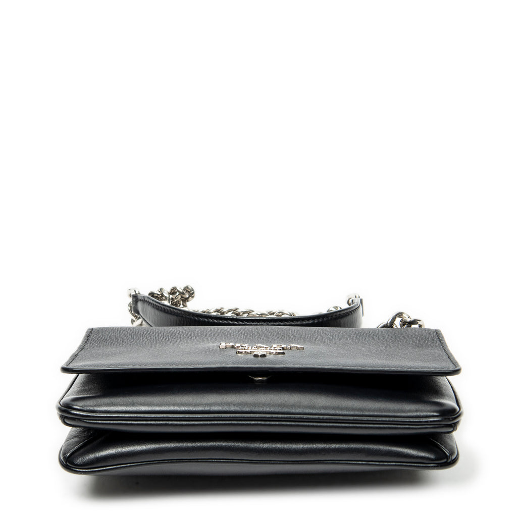 Shoulder Bag Chain Flap Crossbody Black Saffiano Leather