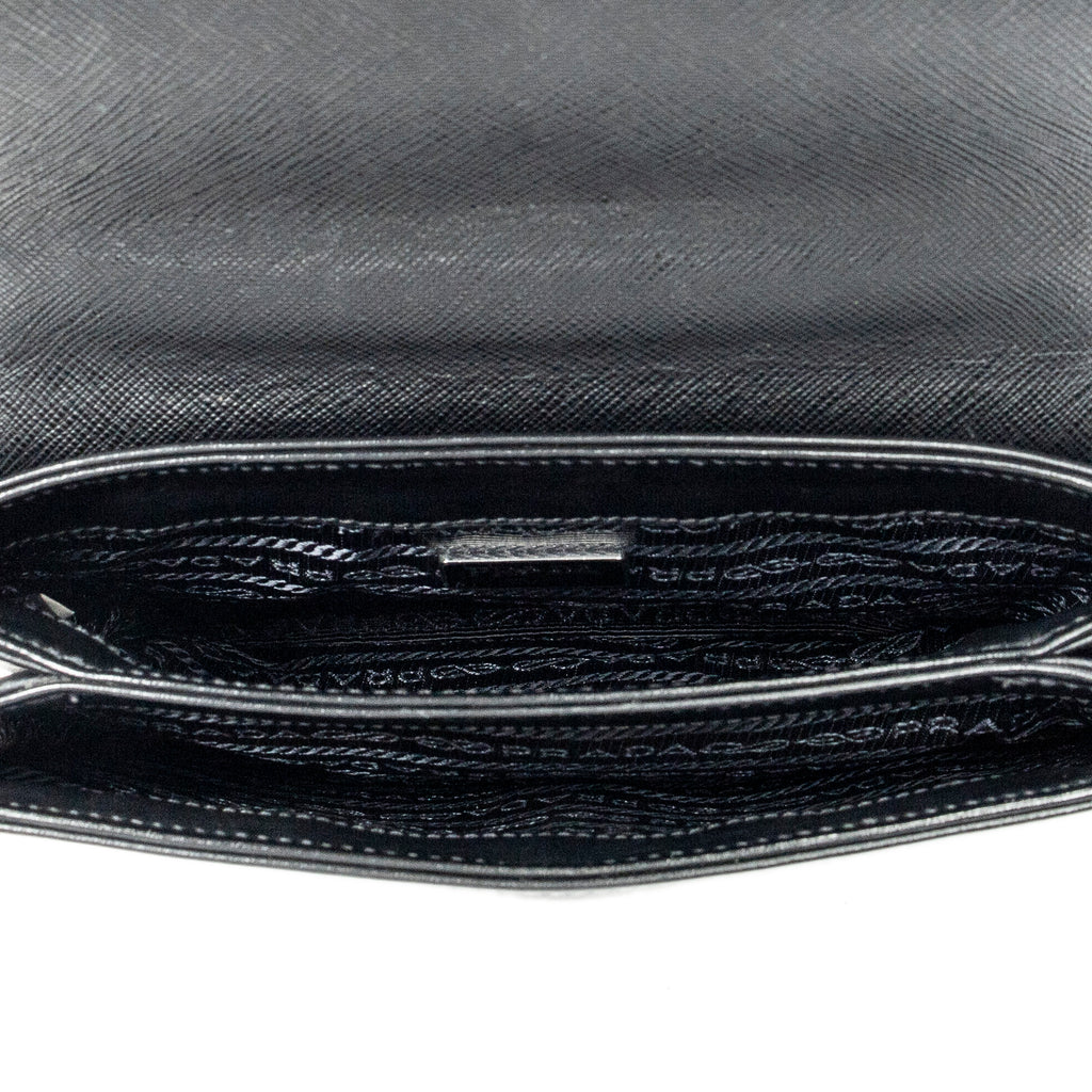 Shoulder Bag Chain Flap Crossbody Black Saffiano Leather