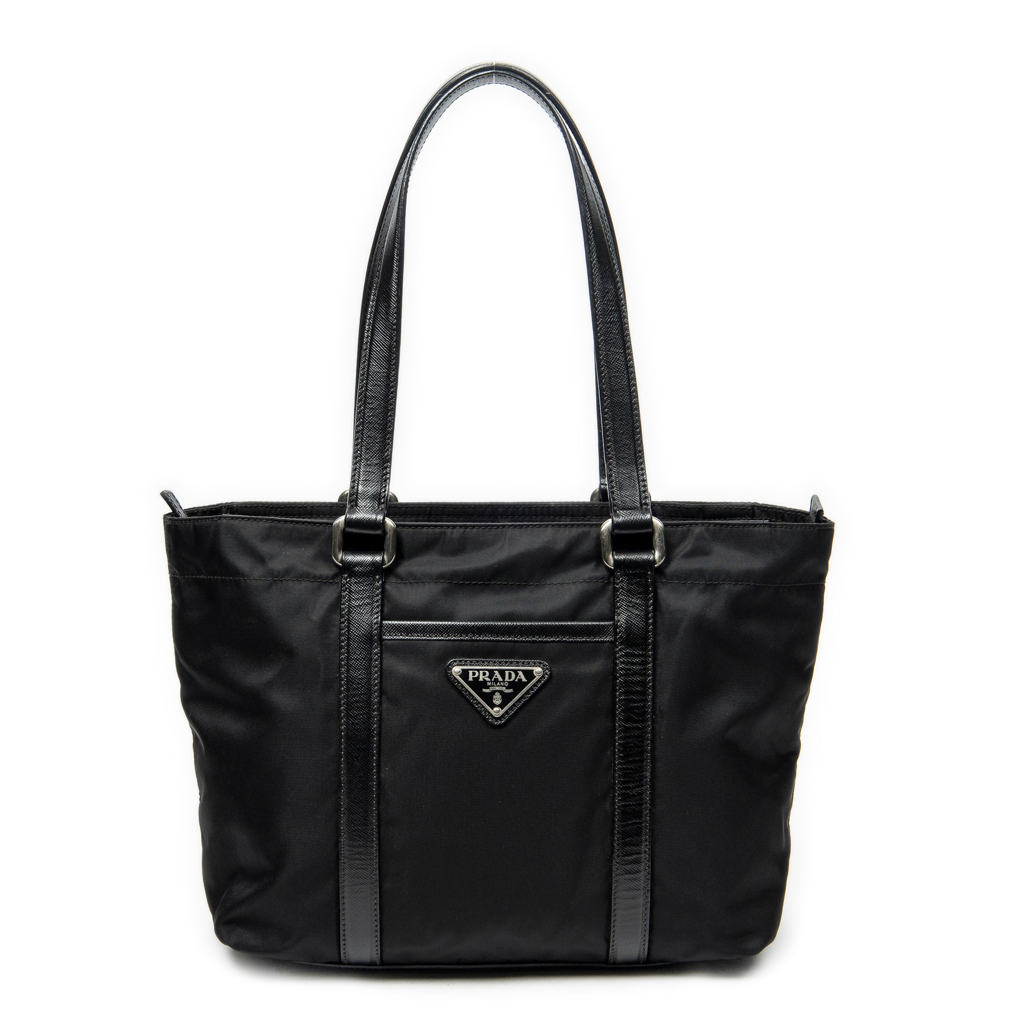 Shoulder Bag Zip Shopping Tote Black Nylon Canvas