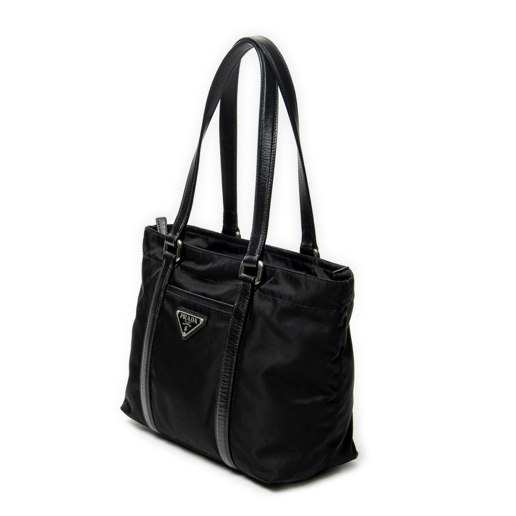 Shoulder Bag Zip Shopping Tote Black Nylon Canvas