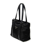 Shoulder Bag Zip Shopping Tote Black Nylon Canvas