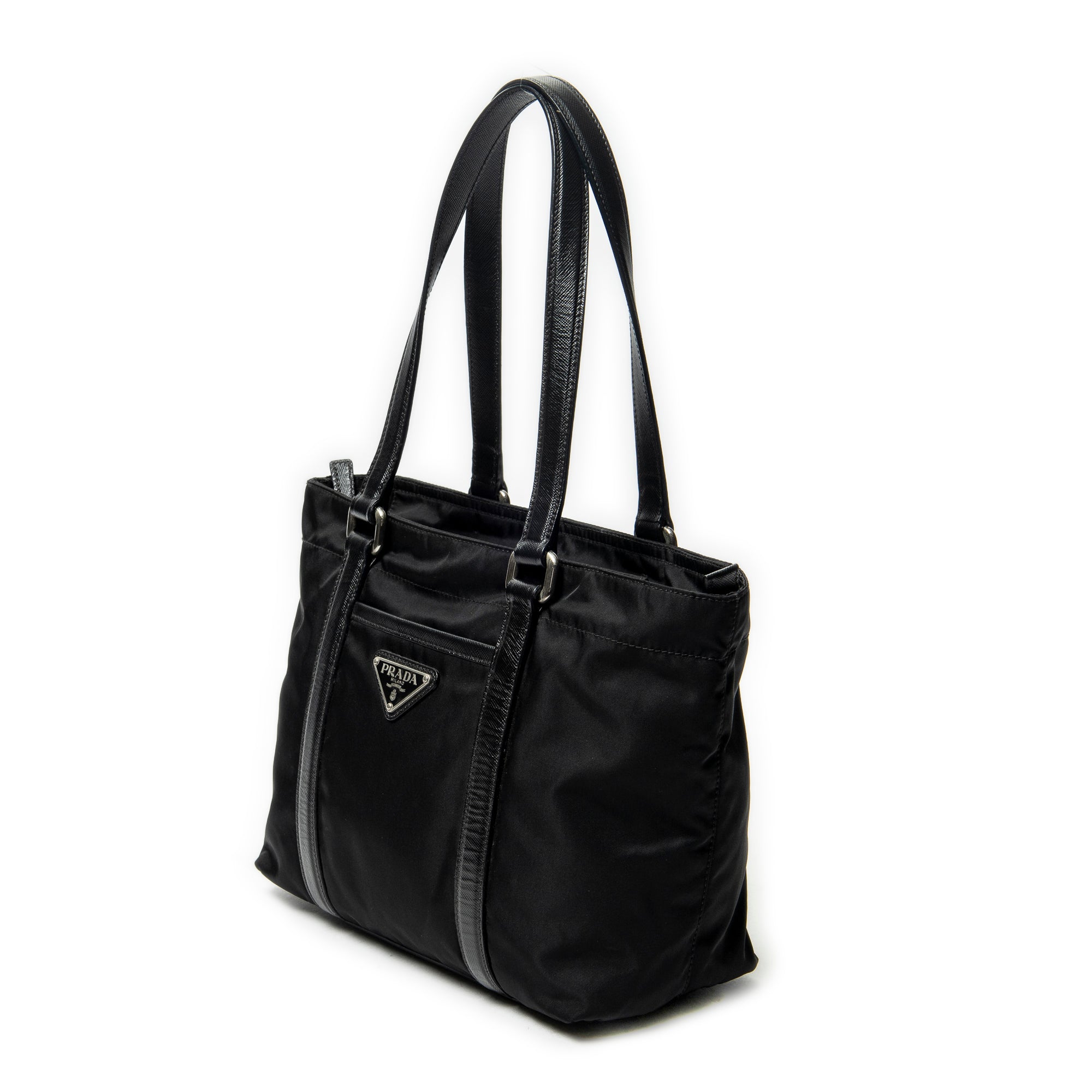 Shoulder Bag Zip Shopping Tote Black Nylon Canvas
