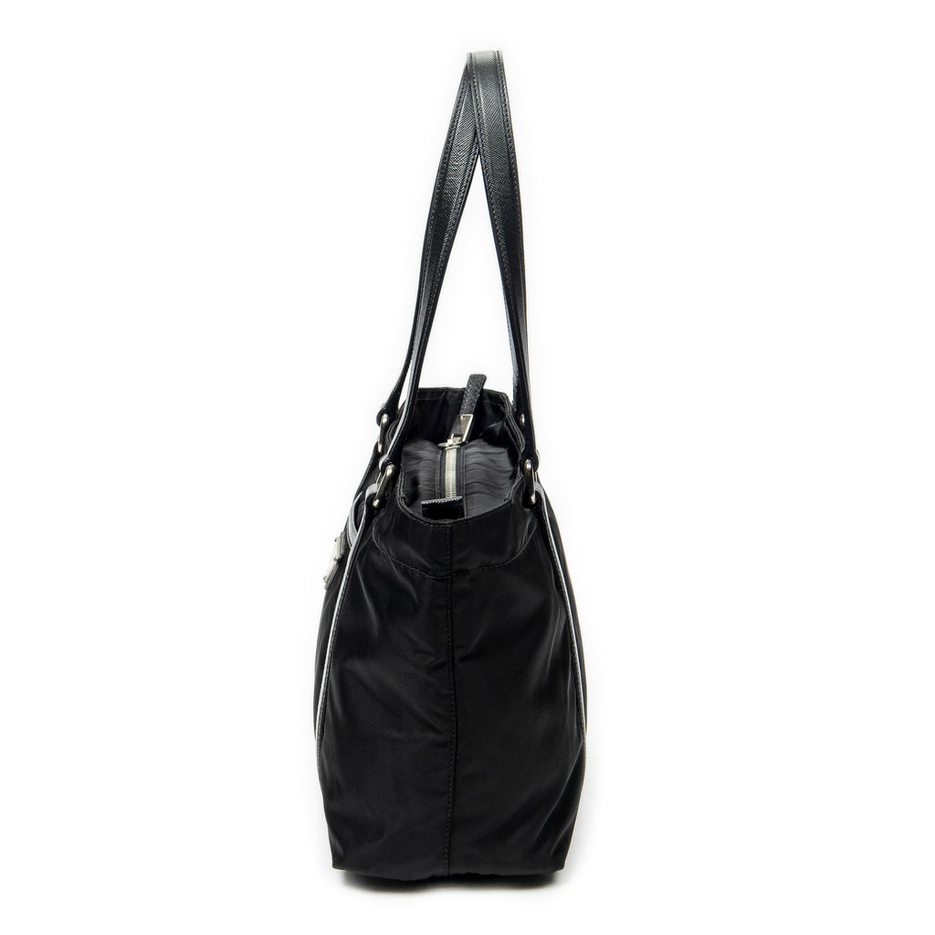 Shoulder Bag Zip Shopping Tote Black Nylon Canvas