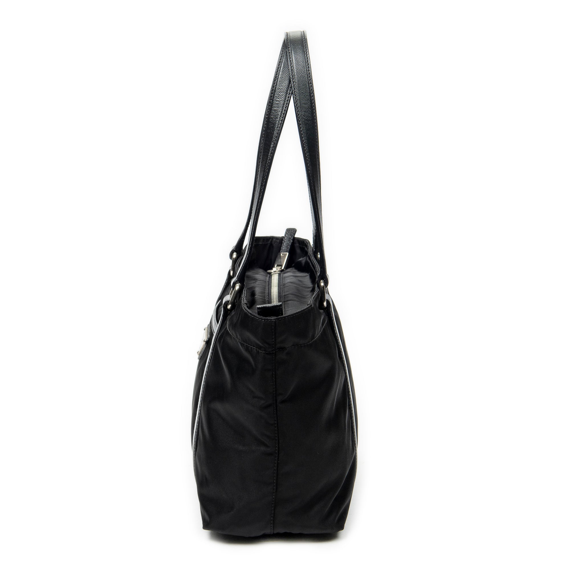 Shoulder Bag Zip Shopping Tote Black Nylon Canvas