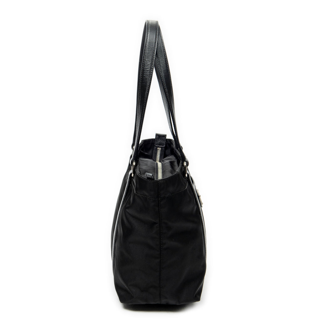 Shoulder Bag Zip Shopping Tote Black Nylon Canvas