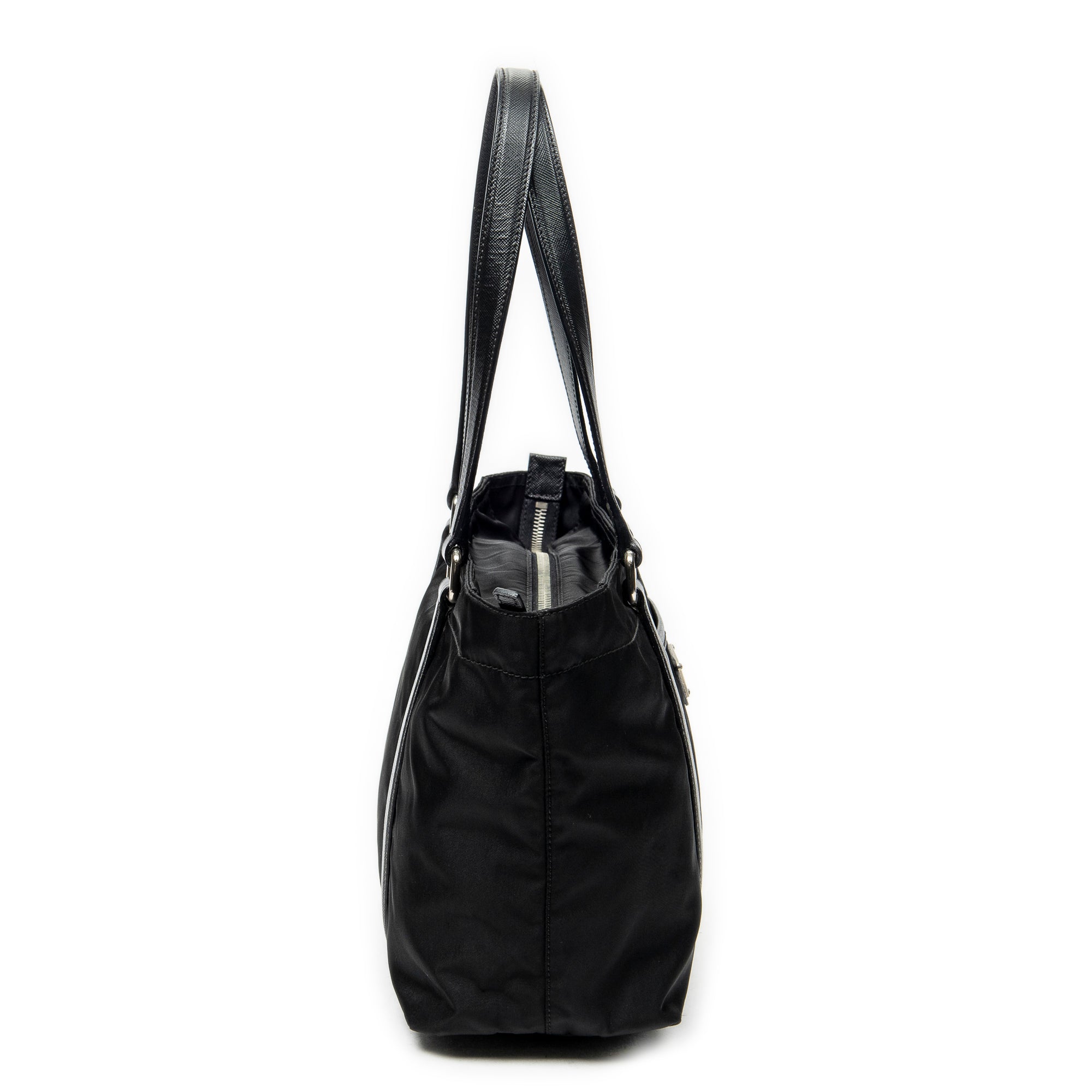 Shoulder Bag Zip Shopping Tote Black Nylon Canvas